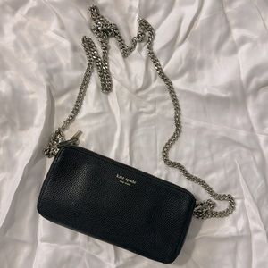 Kate Spade Genuine Leather Black Pebbled Wallet/Mini Bag on a Chain
